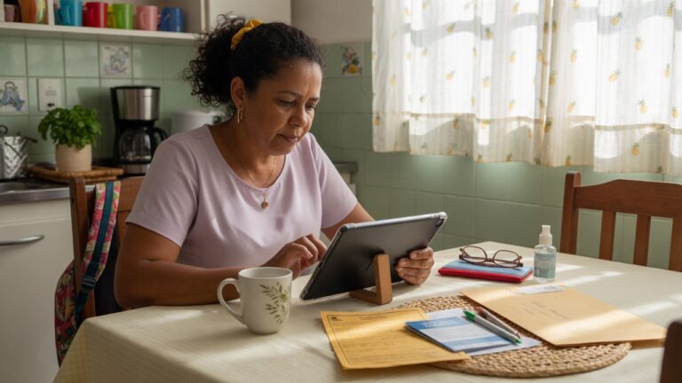 Responsável atualizando cadastro no tablet