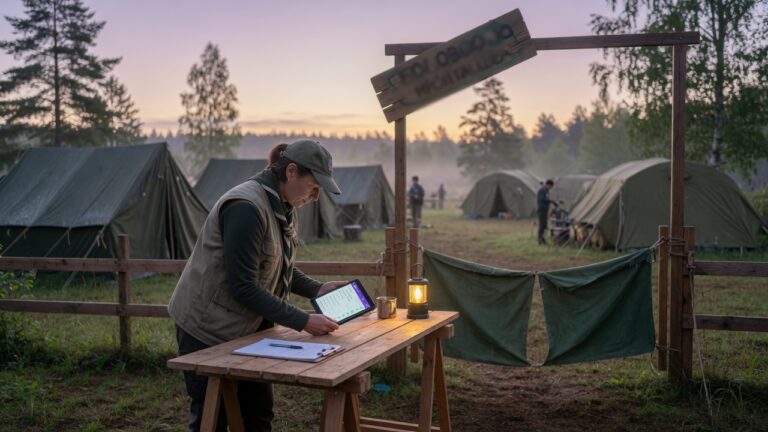 Portaria de acampamento com lista digital