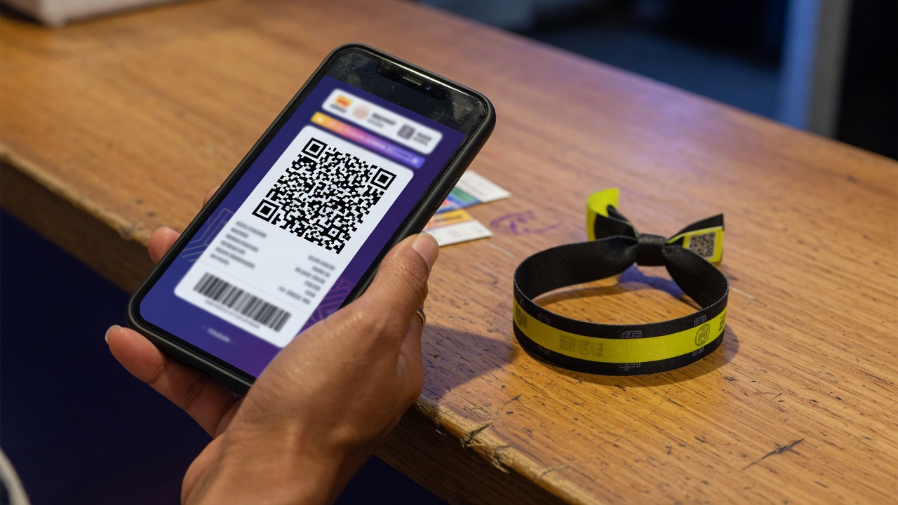 Pessoa comprando ingresso online de evento escoteiro no celular com QR Code na tela