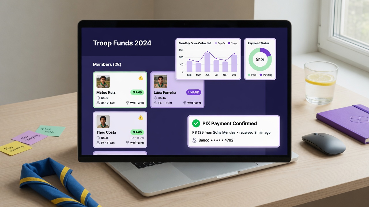 Painel digital organizado de gestão financeira do grupo