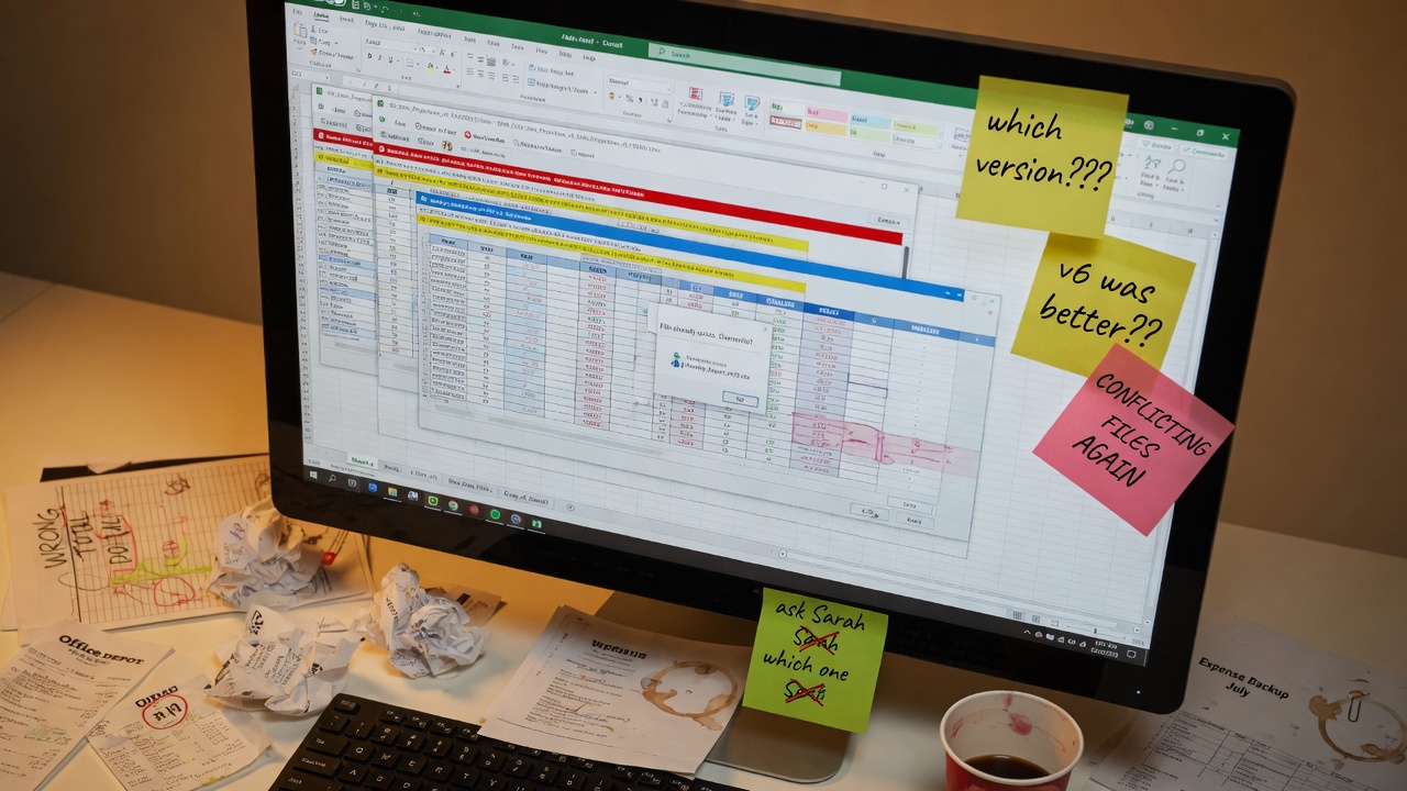 Monitor com várias planilhas Excel abertas ao mesmo tempo, versões conflitantes