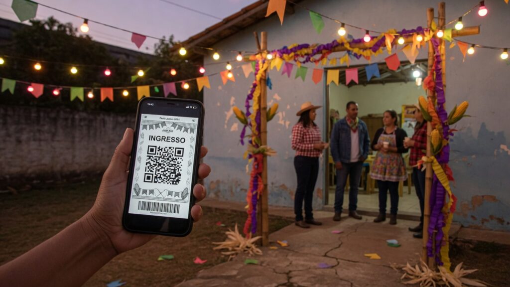 Ingresso com QR Code na entrada de festa do grupo escoteiro